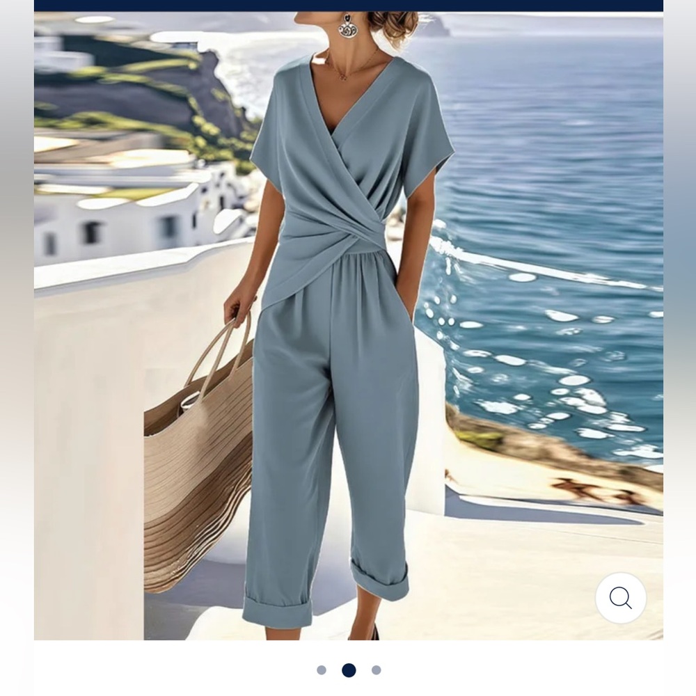 Sculpted Wrap-Front Light Blue Jumpsuit